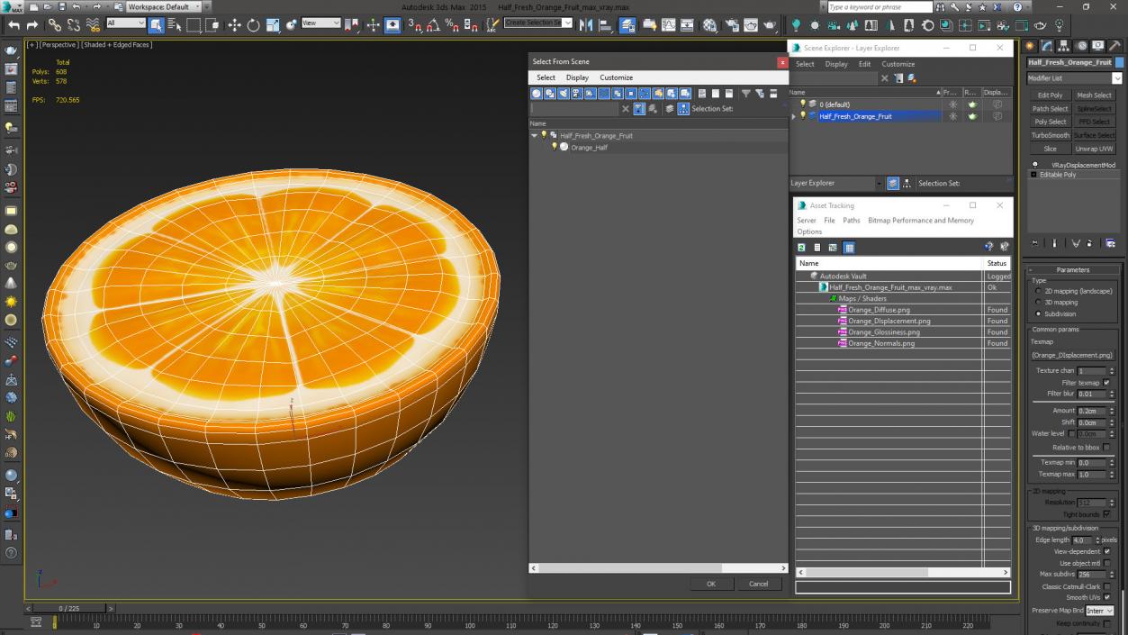 3D Half Fresh Orange Fruit Cartoon