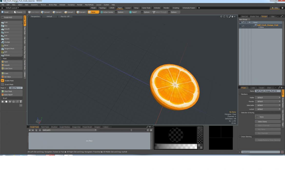 3D Half Fresh Orange Fruit Cartoon