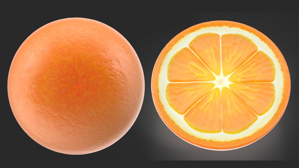 3D Half Fresh Orange Fruit Cartoon