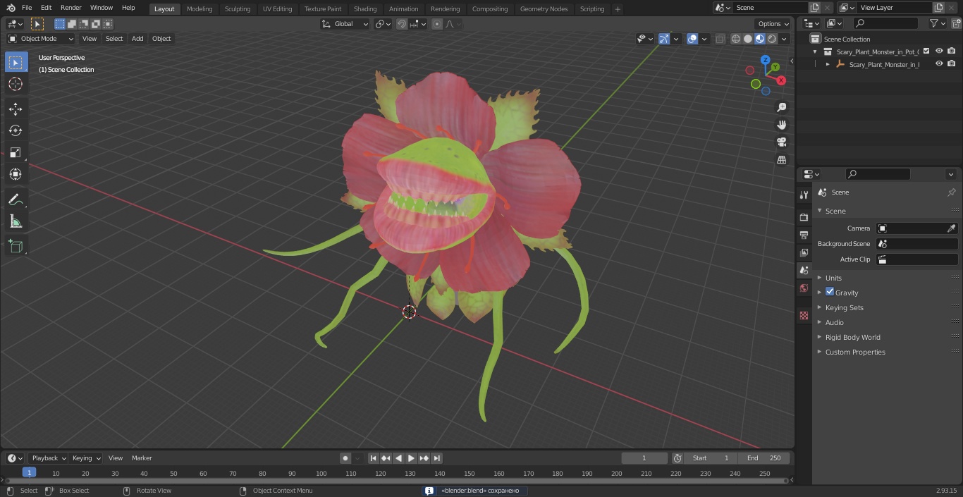 3D Scary Plant Monster in Pot