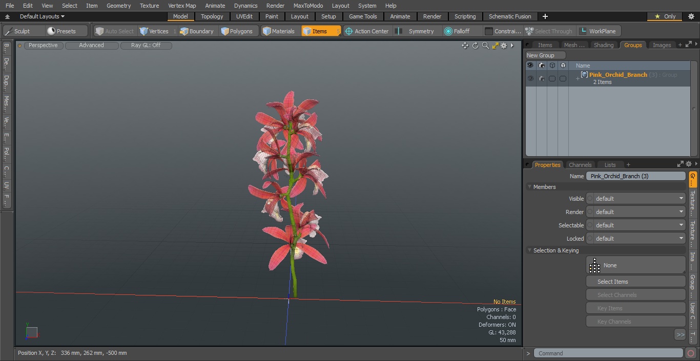 3D Pink Orchid Branch model