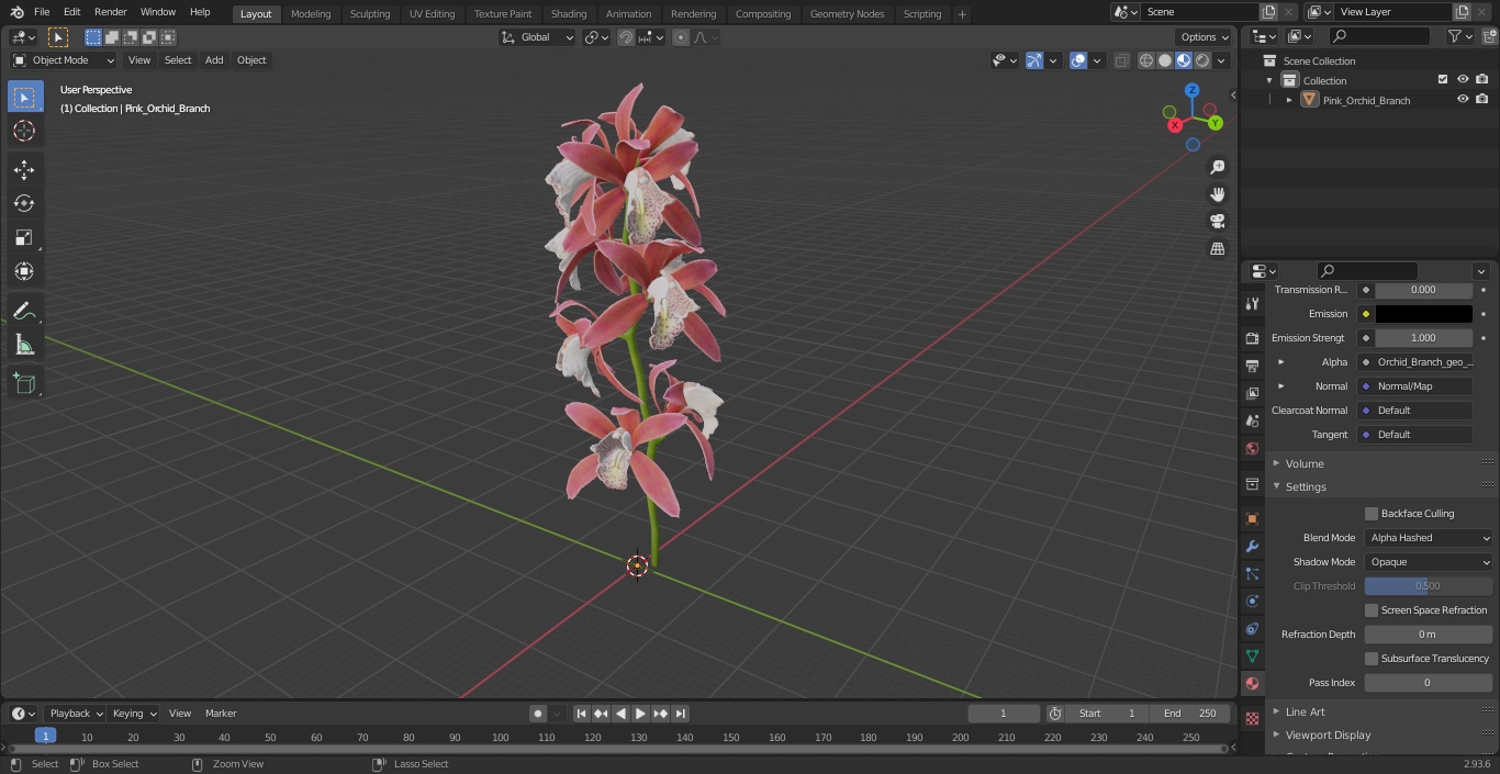 3D Pink Orchid Branch model