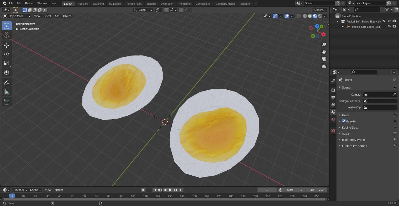 Peeled Soft Boiled Egg Halves 3D model