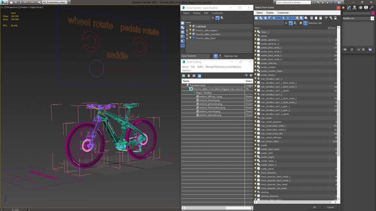 Porsche eBike Cross Black Rigged 3D