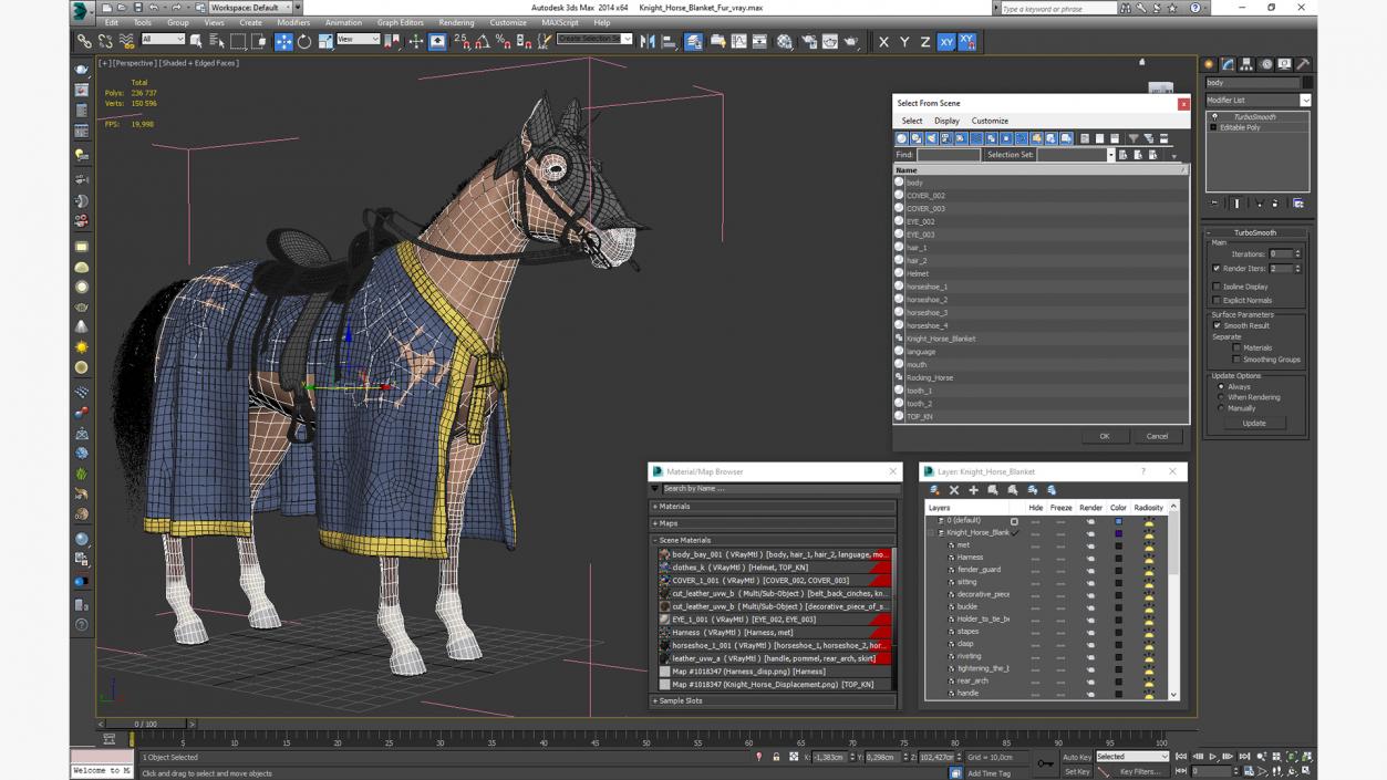 Knight Horse Blanket Fur 3D model