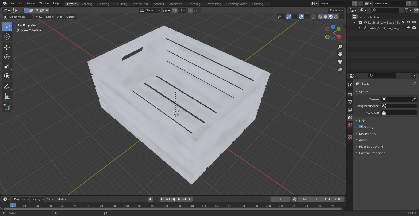 3D model White Small Low Box of Burnt Planks