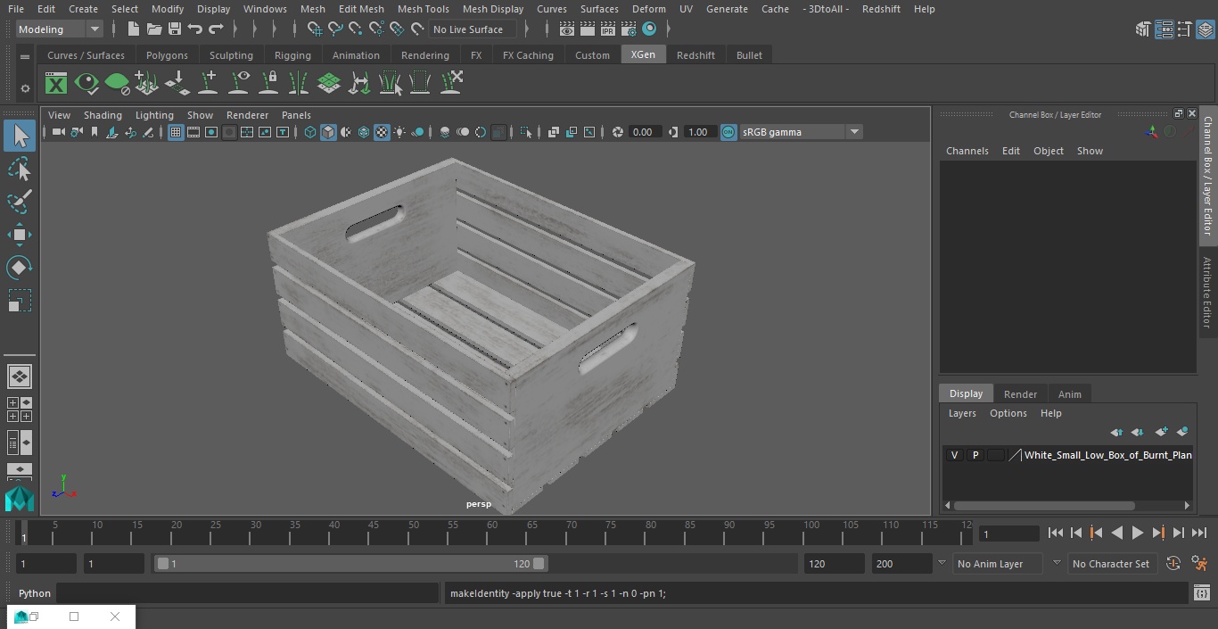 3D model White Small Low Box of Burnt Planks