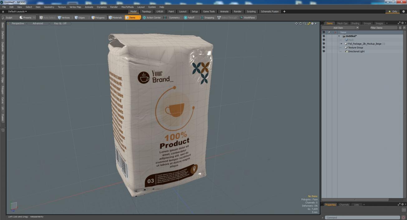 Foil Package 2lb Mockup Beige 3D model