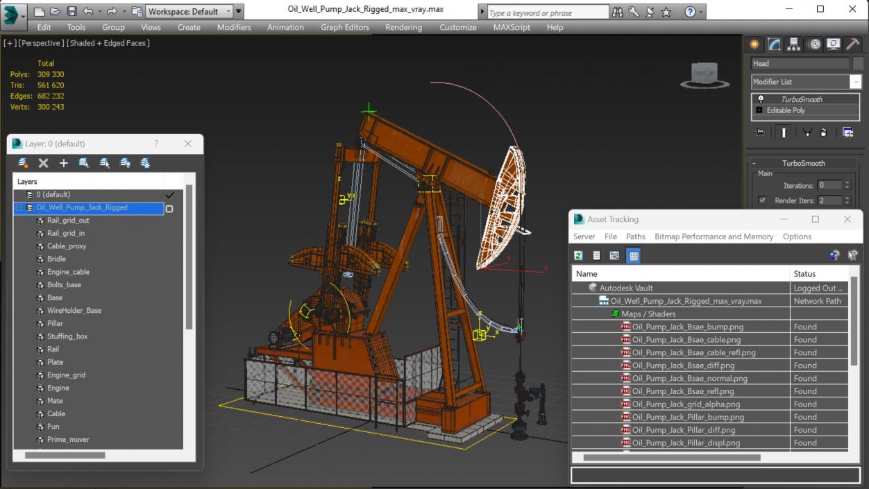 3D model Oil Well Pump Jack Rigged