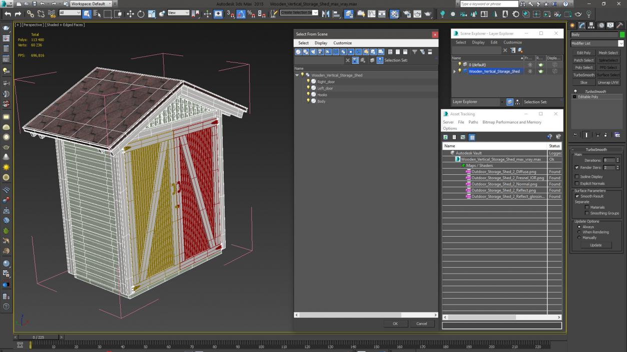 3D Wooden Vertical Storage Shed model