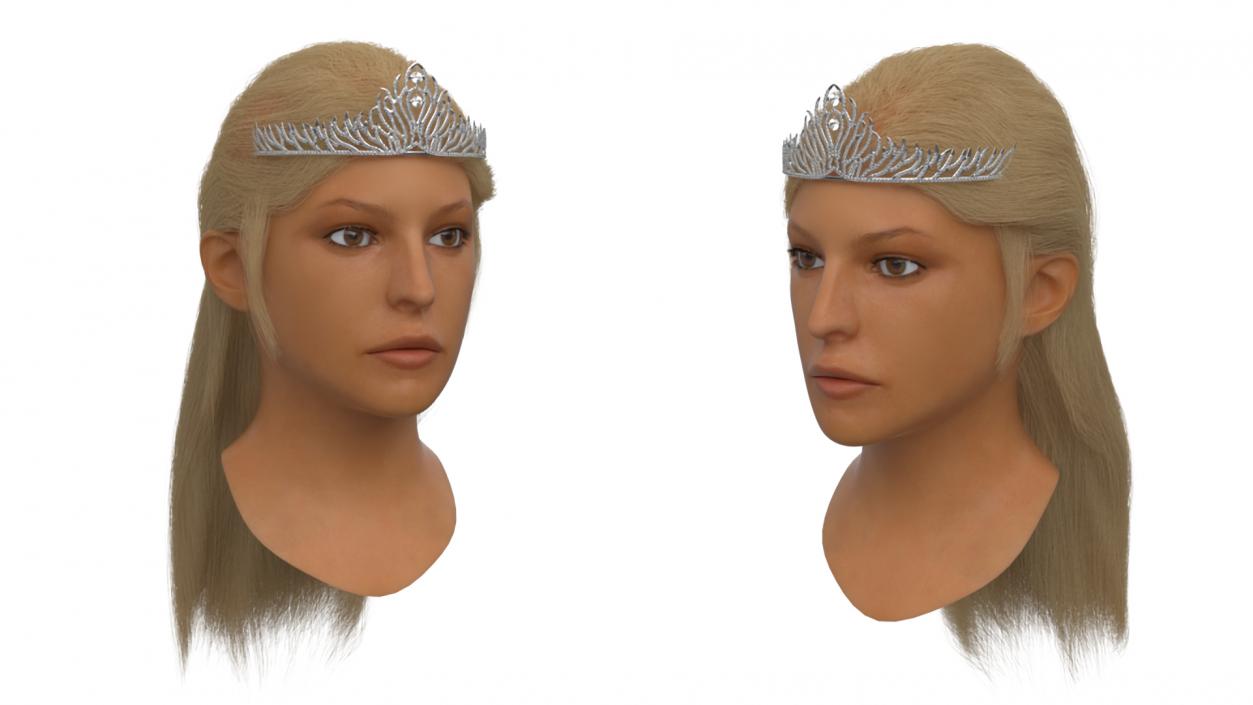 Female Head with Diadem Fur 3D