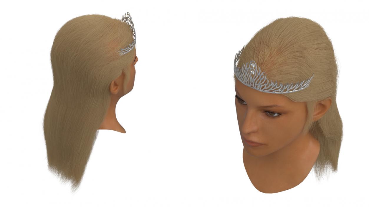 Female Head with Diadem Fur 3D