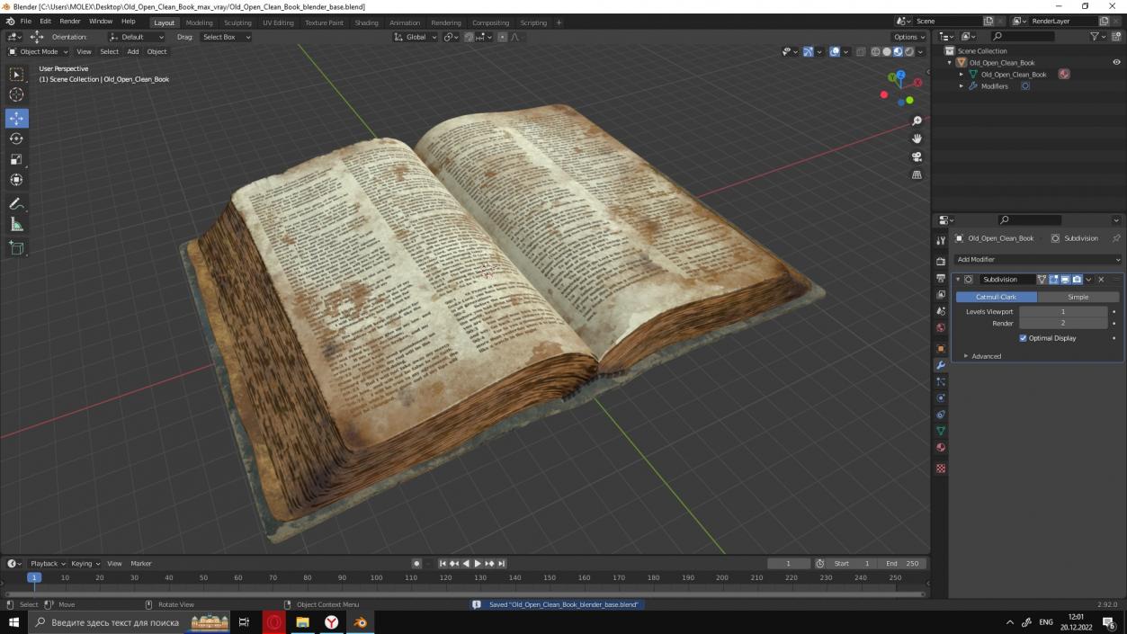 Old Open Clean Book 3D model