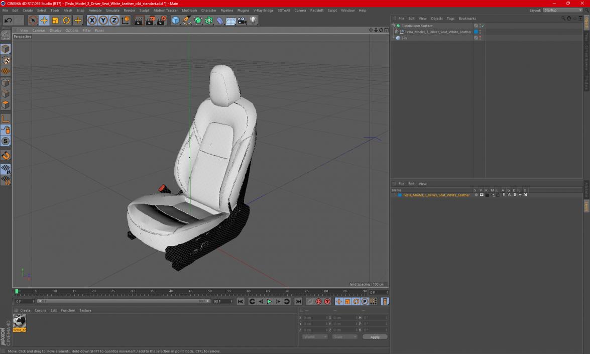 Tesla Model 3 Driver Seat White Leather 3D model