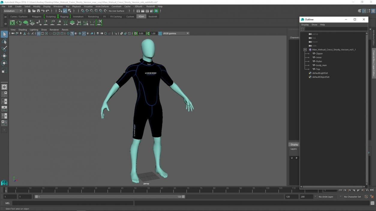 3D Man Wetsuit Cressi Shorty Version model