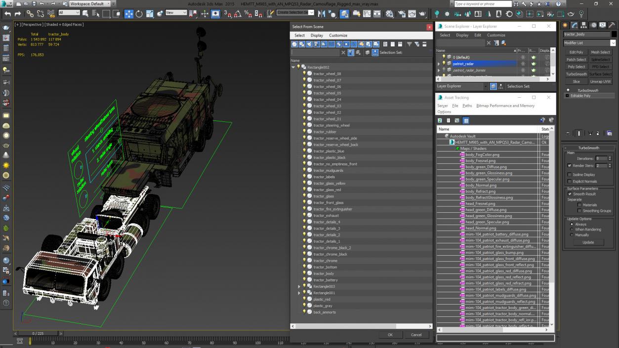 3D HEMTT M985 with AN MPQ53 Radar Camouflage Rigged model