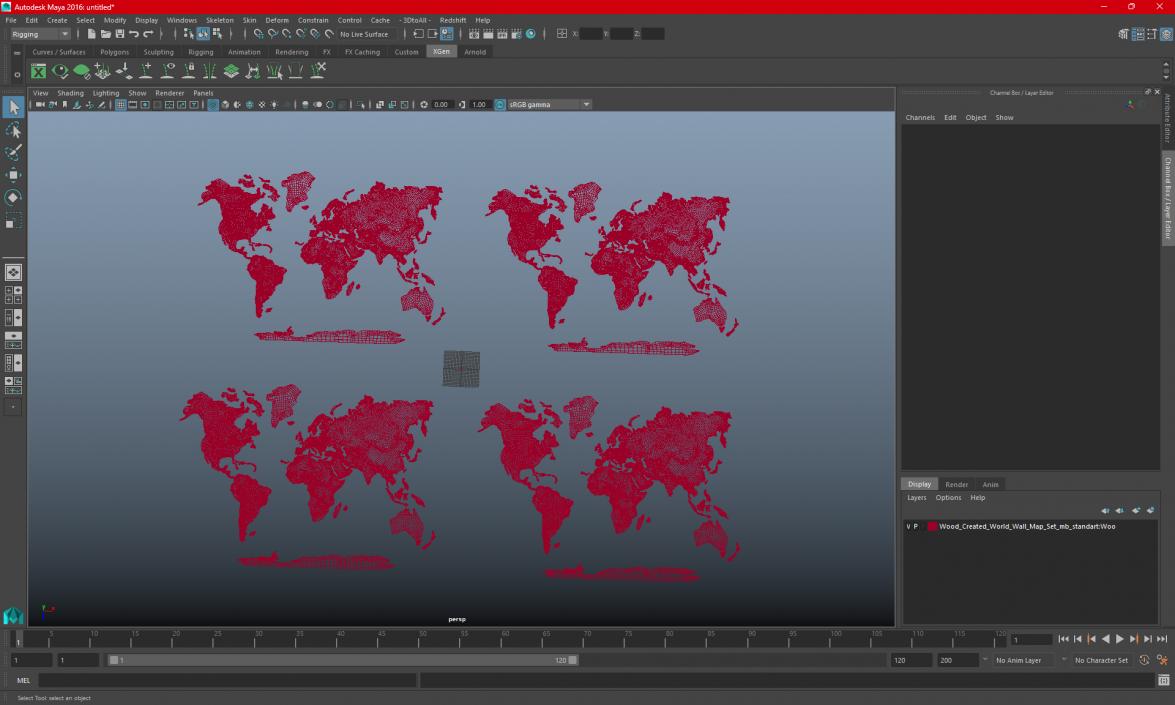 3D Wood Created World Wall Map Set 2 model