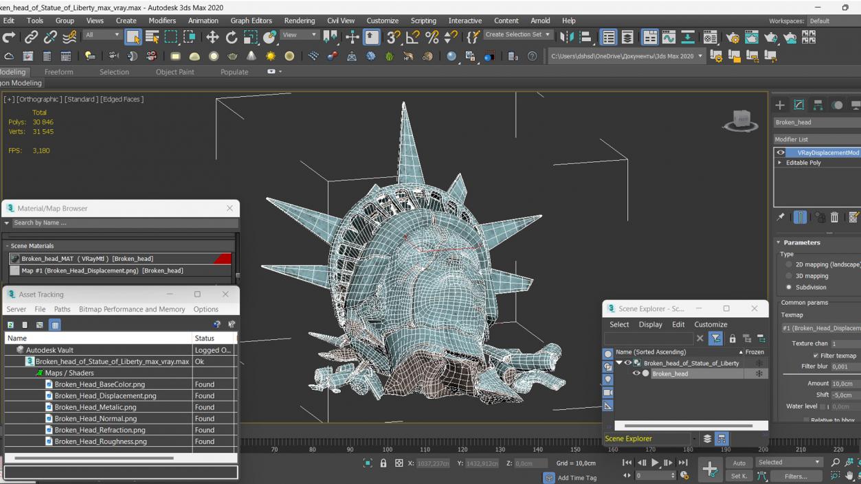 Broken head of Statue of Liberty 2 3D model