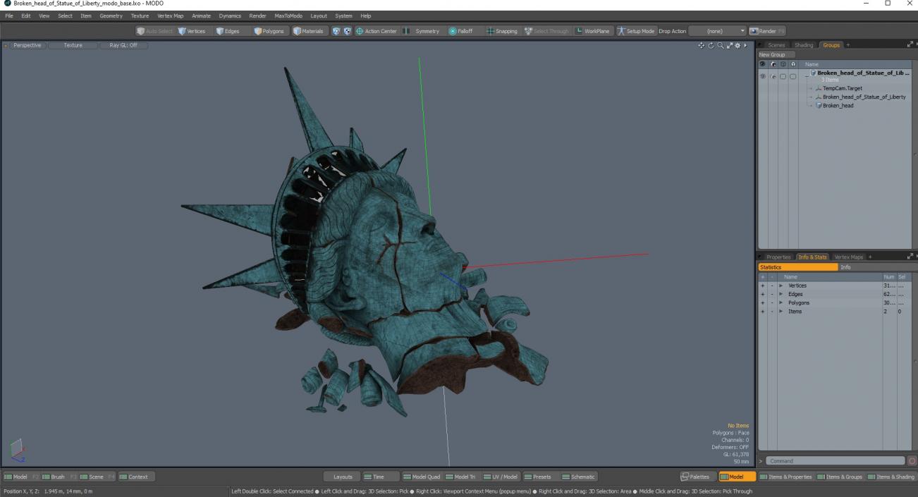 Broken head of Statue of Liberty 2 3D model