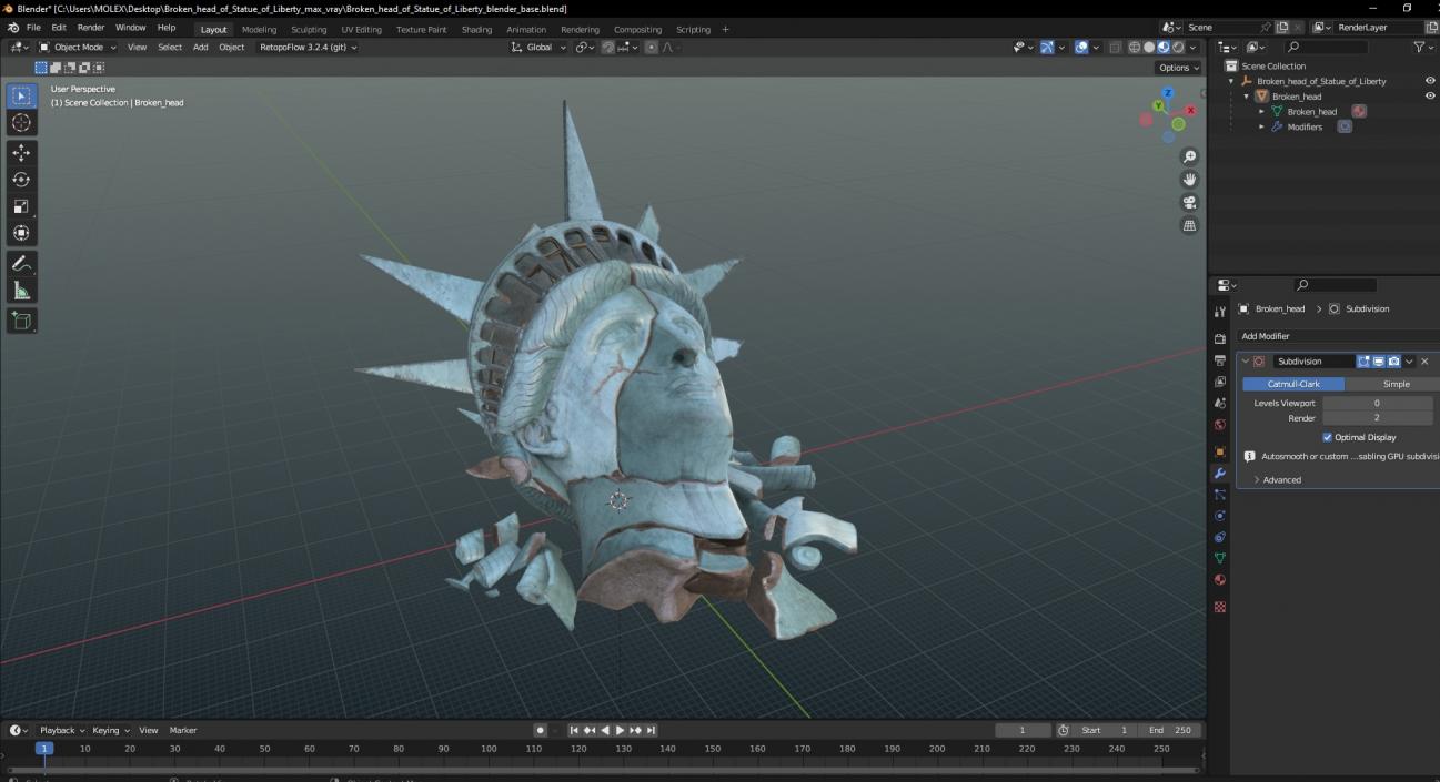 Broken head of Statue of Liberty 2 3D model