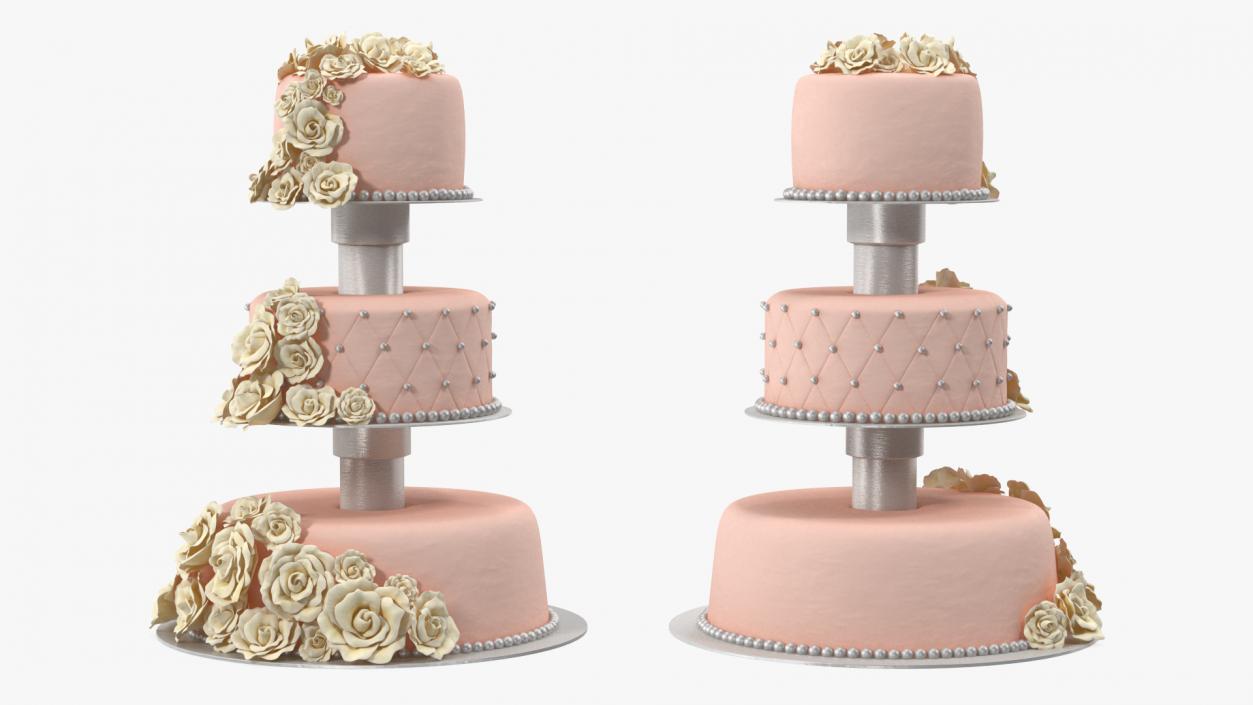 3D model Three Tier Wedding Cake with Sugar Roses