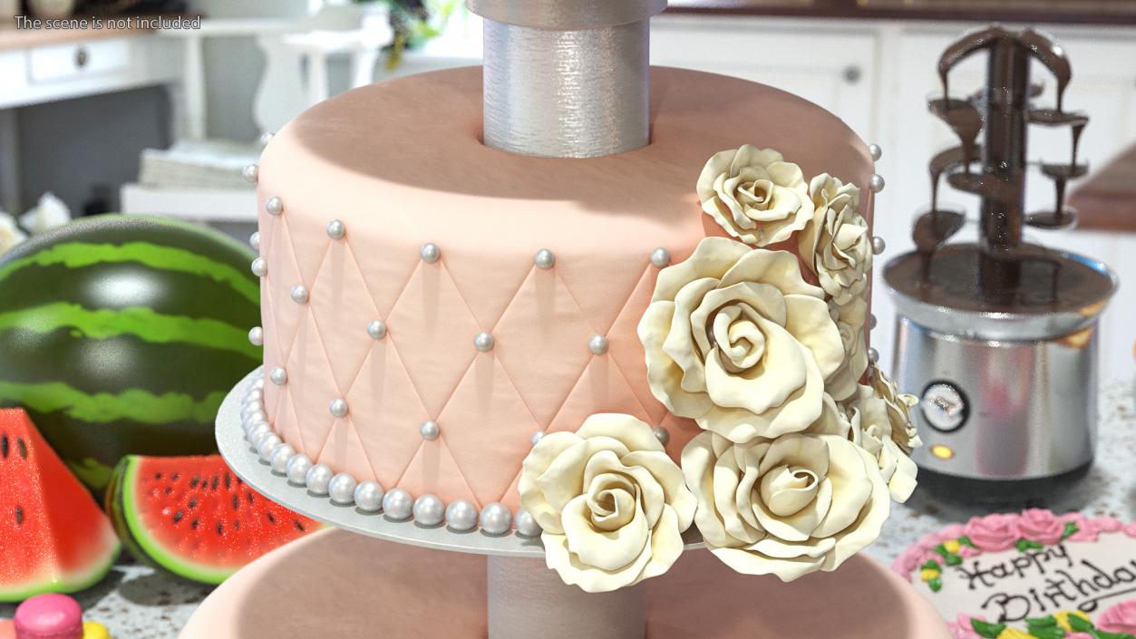 3D model Three Tier Wedding Cake with Sugar Roses