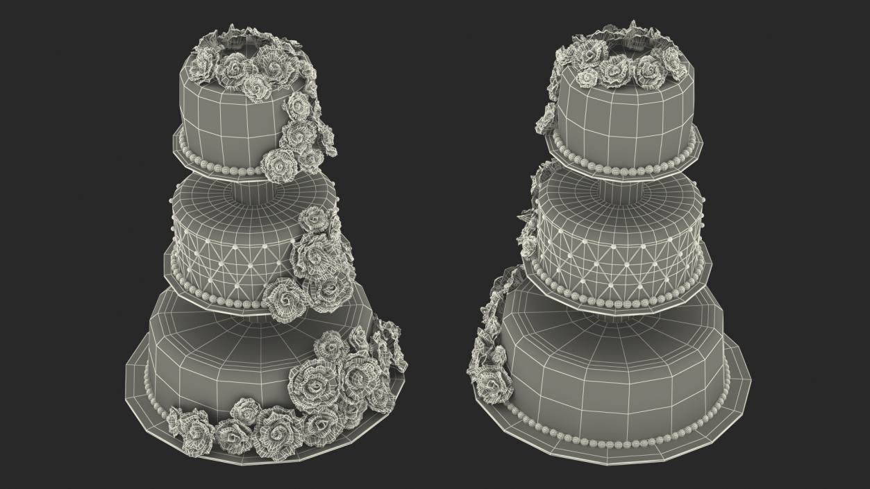 3D model Three Tier Wedding Cake with Sugar Roses