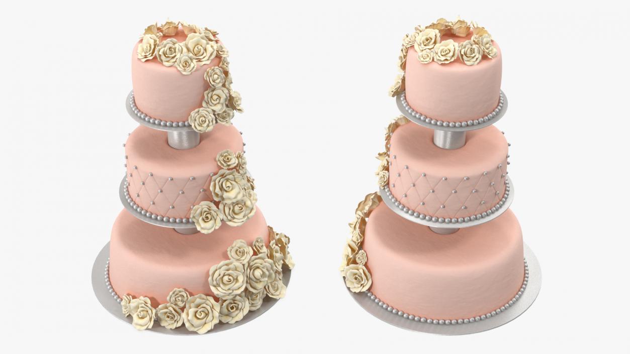 3D model Three Tier Wedding Cake with Sugar Roses