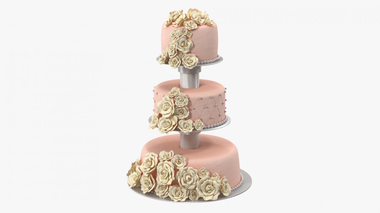 3D model Three Tier Wedding Cake with Sugar Roses