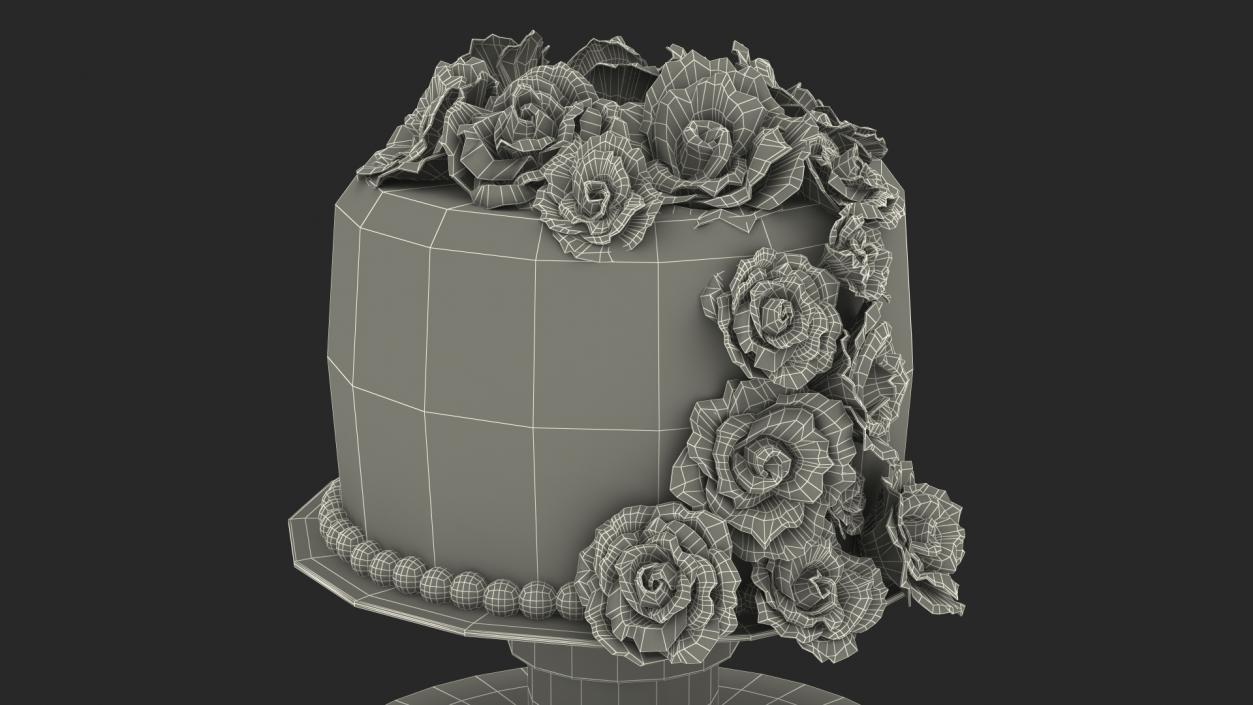 3D model Three Tier Wedding Cake with Sugar Roses