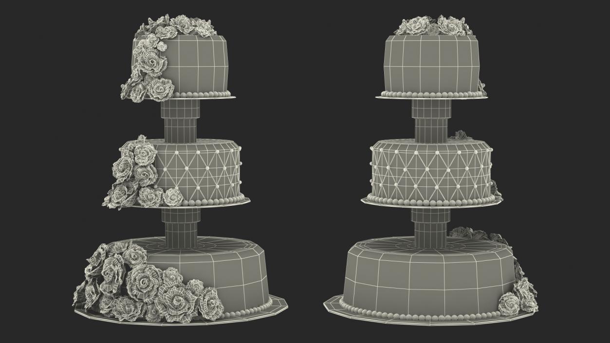 3D model Three Tier Wedding Cake with Sugar Roses