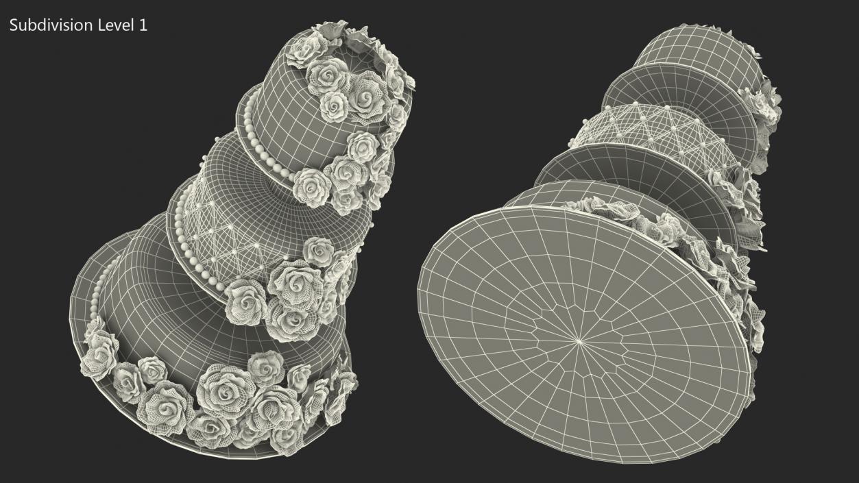3D model Three Tier Wedding Cake with Sugar Roses