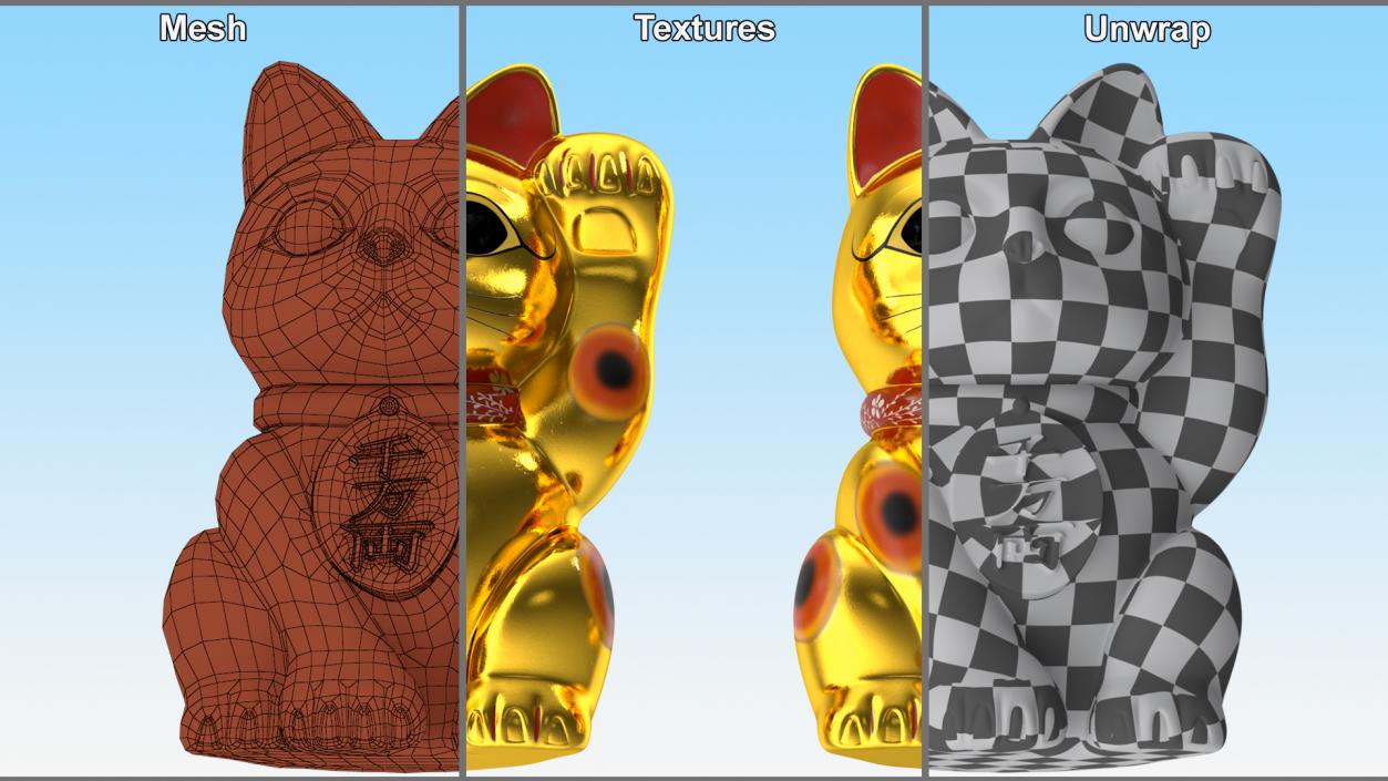 Traditional Japanese Maneki Neko Lucky Cat 3D