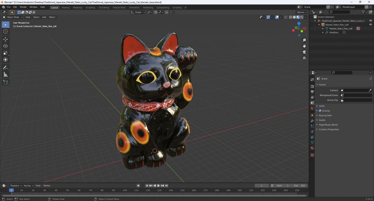 Traditional Japanese Maneki Neko Lucky Cat 3D