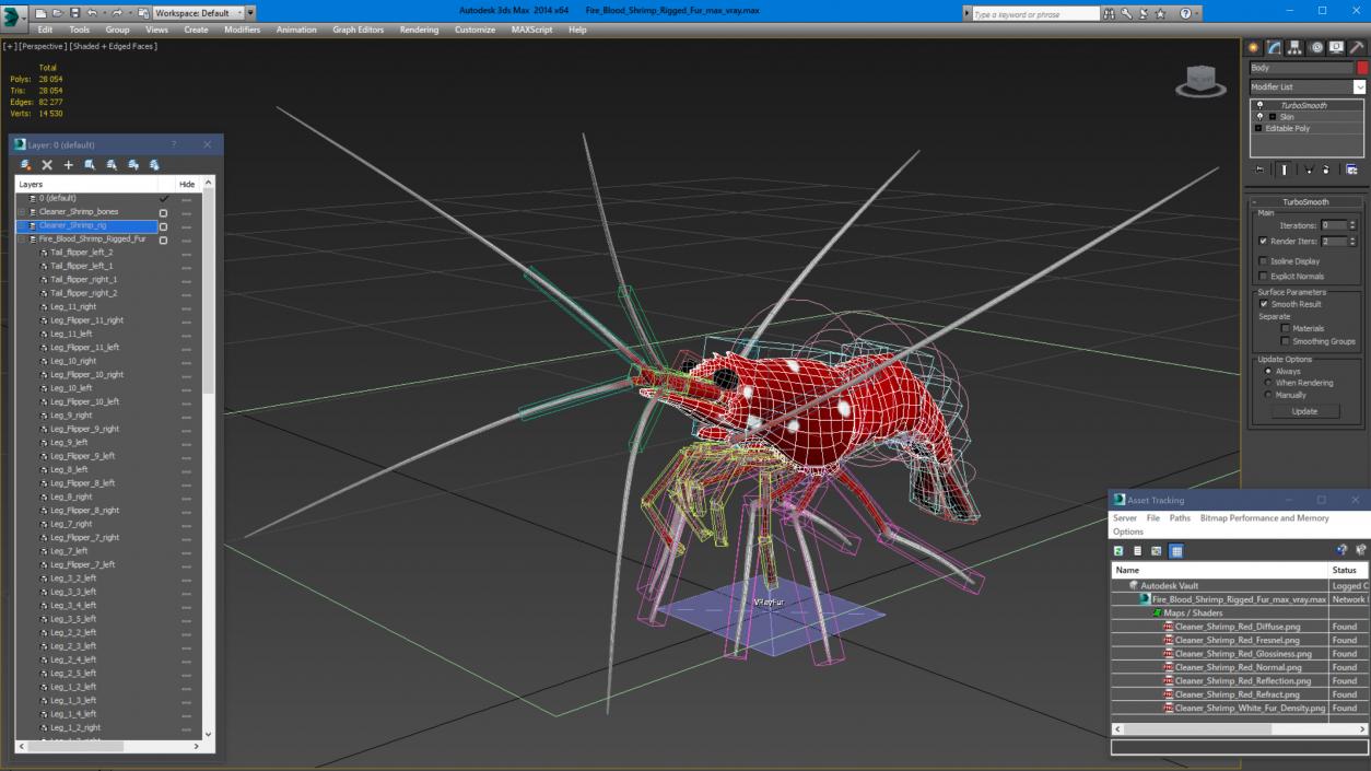 3D Fire Blood Shrimp Rigged Fur model