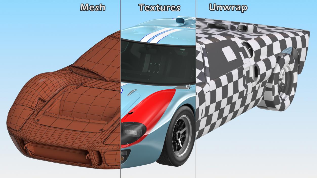 3D model Ford GT40 Racing Car Blue