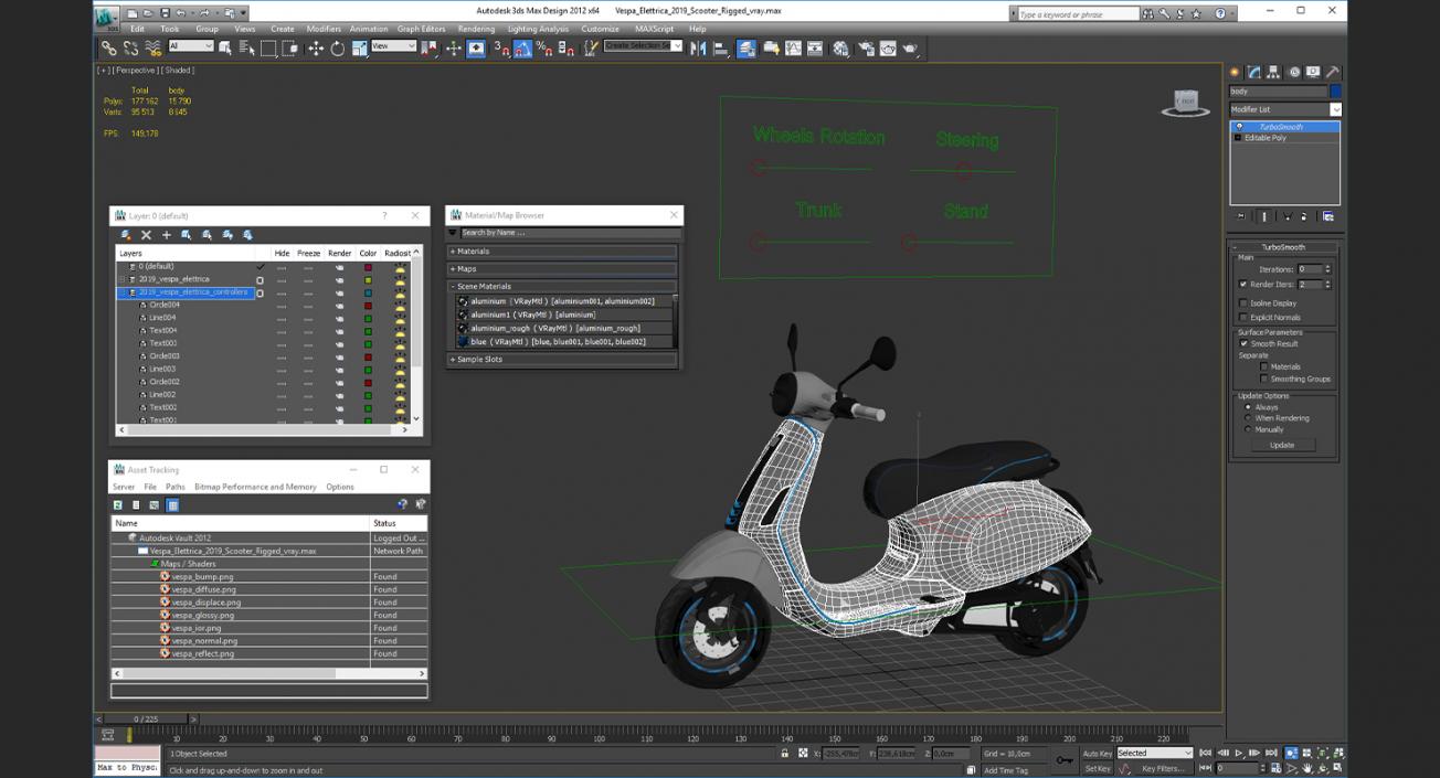 3D model Vespa Elettrica 2019 Scooter Rigged