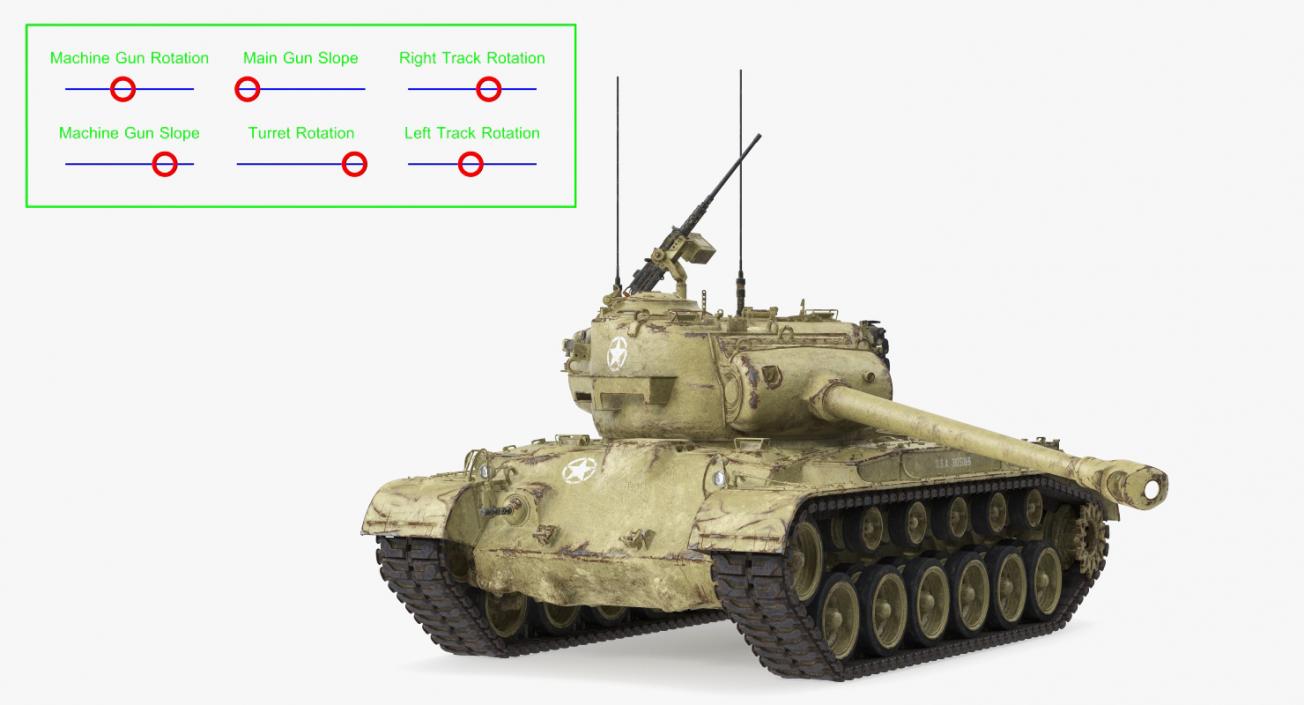 3D Medium Tank Pershing M26 with Dirt Rigged