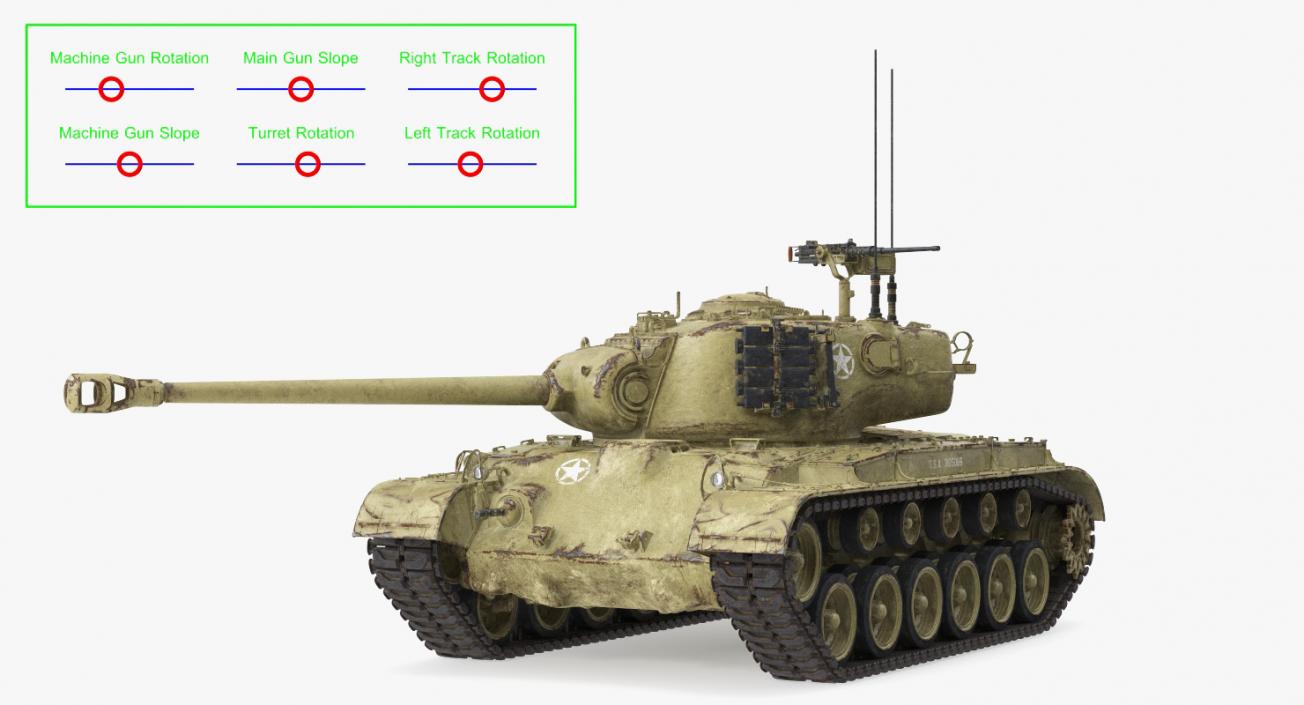 3D Medium Tank Pershing M26 with Dirt Rigged