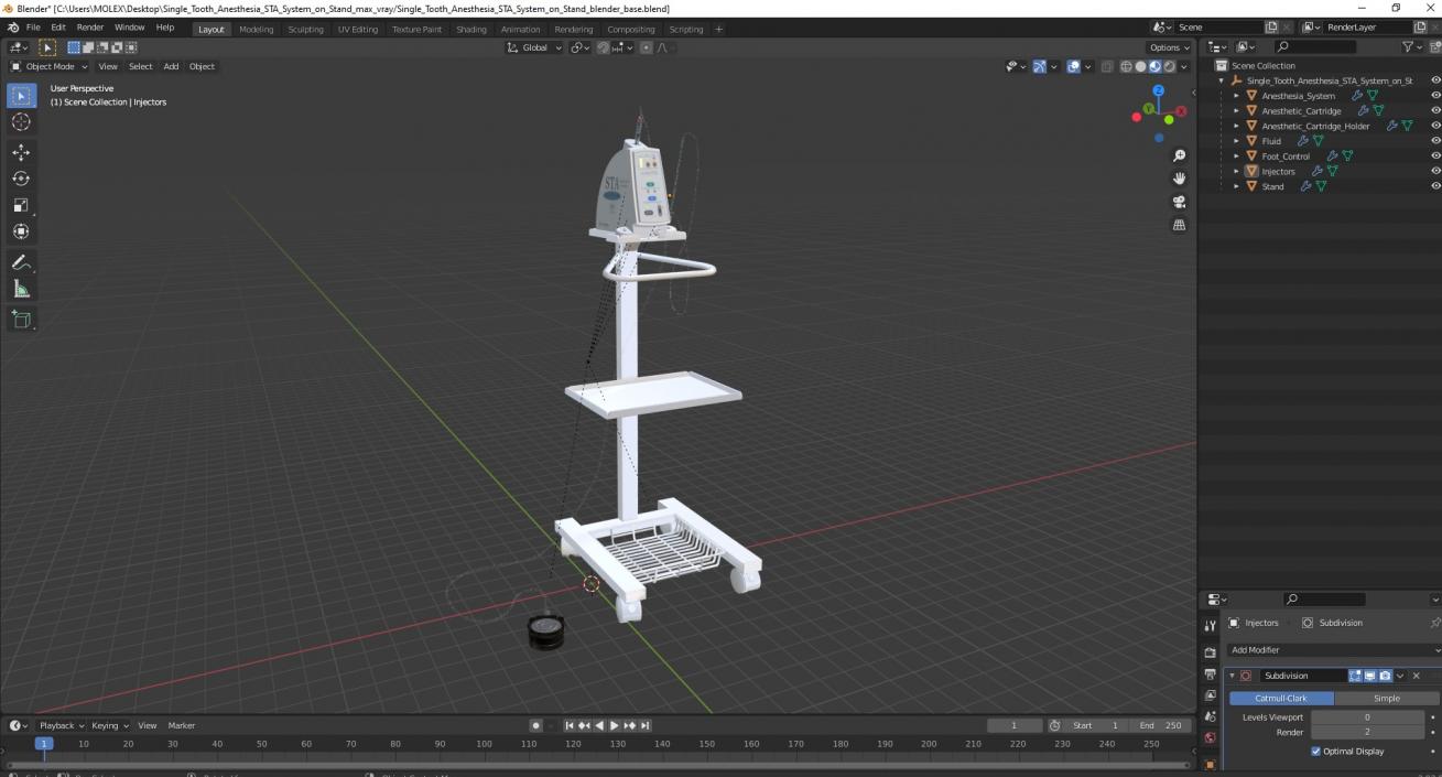 3D Single Tooth Anesthesia STA System on Stand model