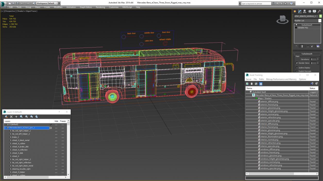 Mercedes-Benz eCitaro Three Doors Rigged for Maya 3D model