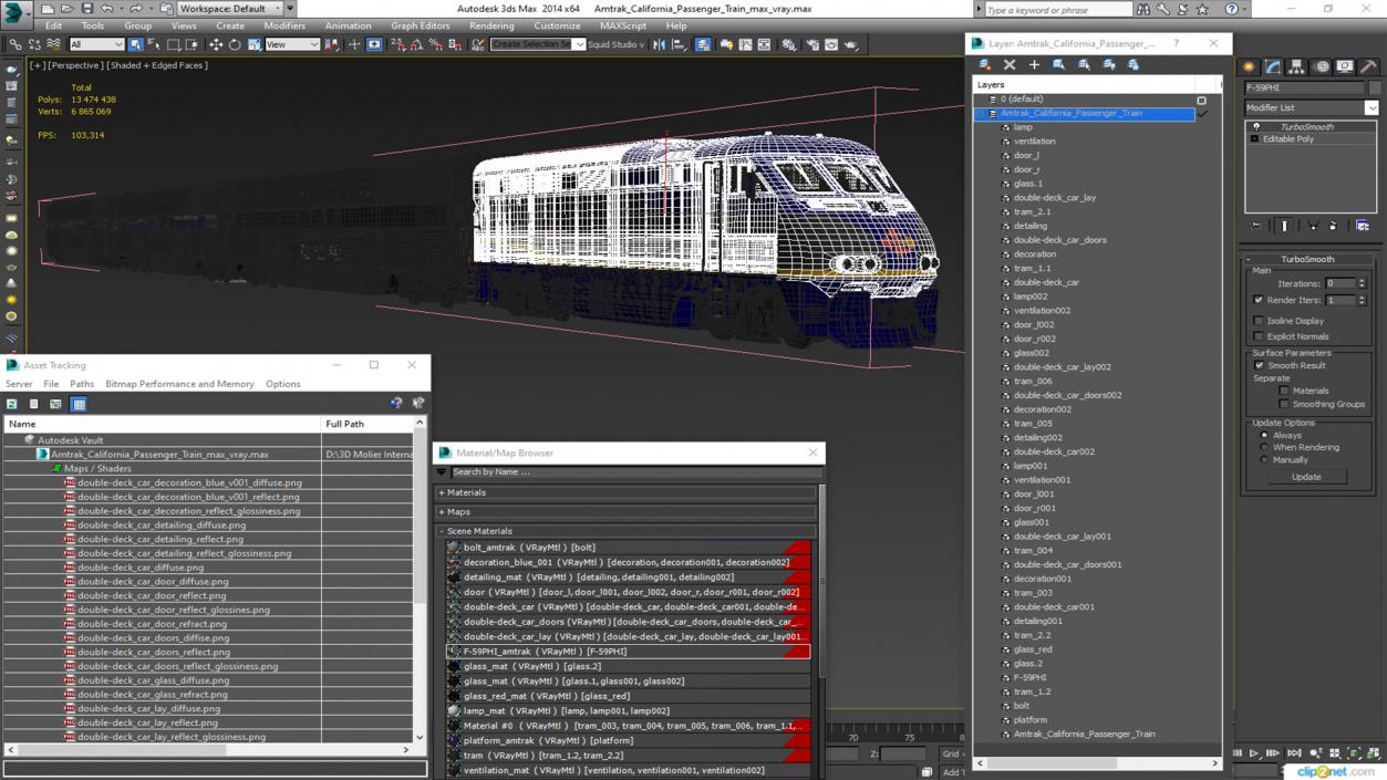 3D Amtrak California Passenger Train model