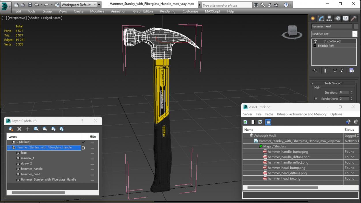 Hammer Stanley with Fiberglass Handle 3D