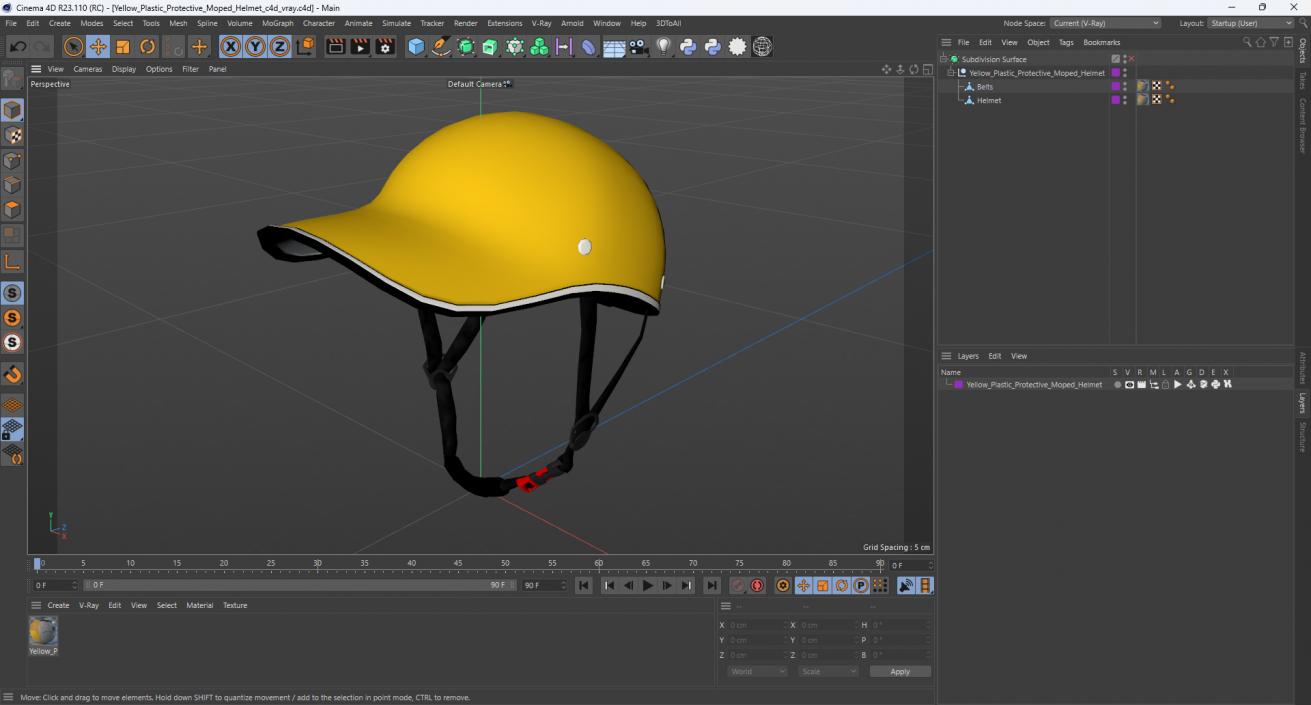 3D Yellow Plastic Protective Moped Helmet model