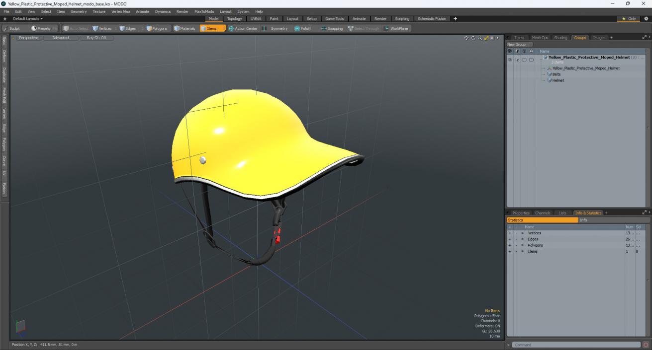 3D Yellow Plastic Protective Moped Helmet model