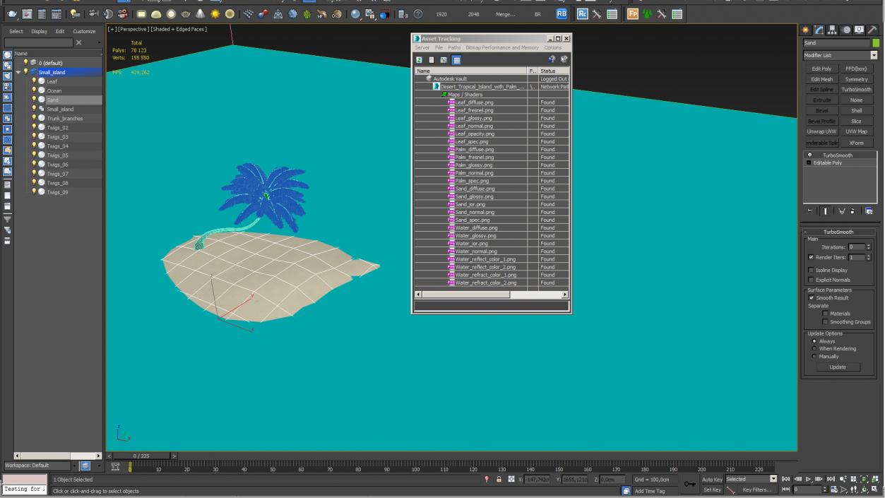 Desert Tropical Island with Palm Tree 3D