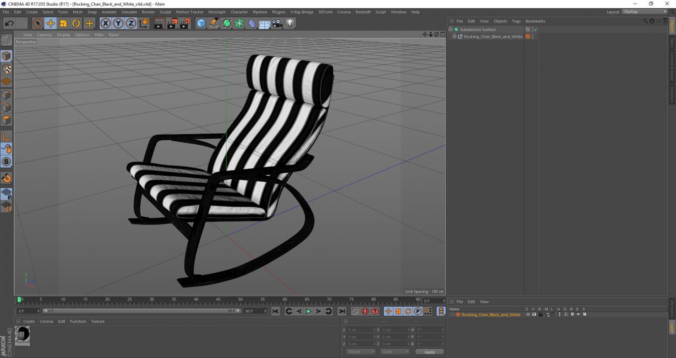 Rocking Chair Black and White 3D model