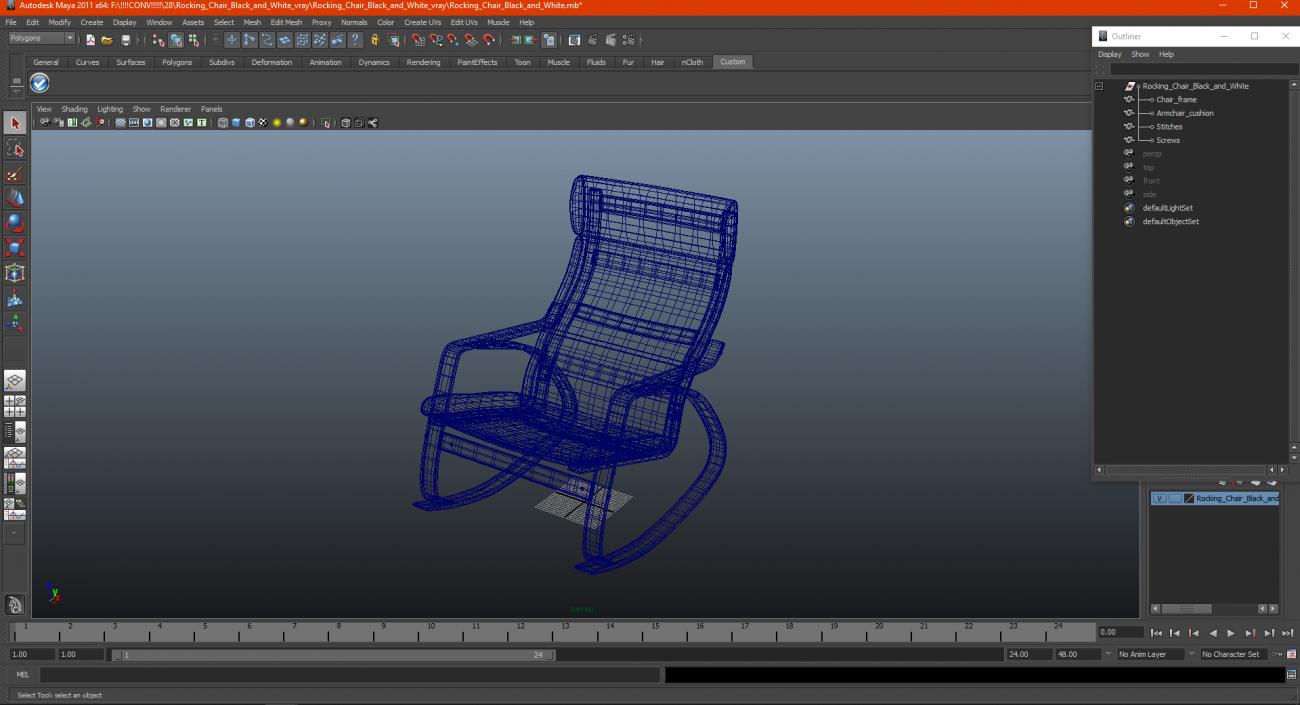 Rocking Chair Black and White 3D model