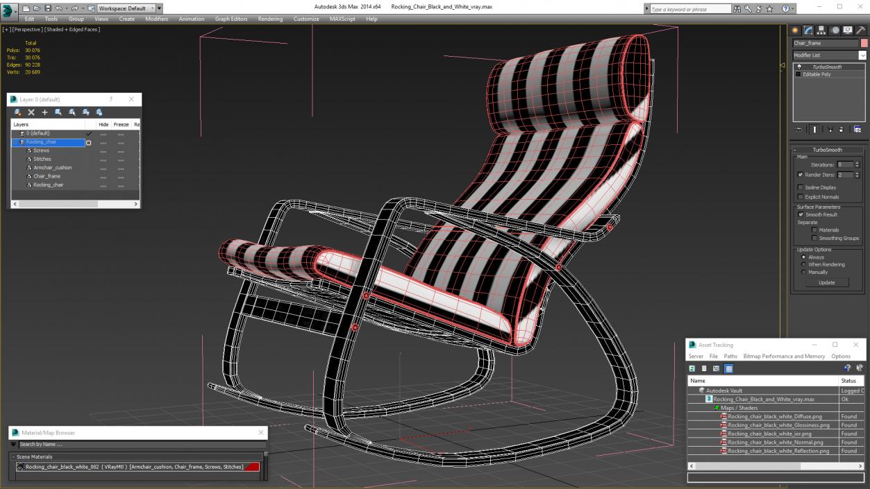 Rocking Chair Black and White 3D model