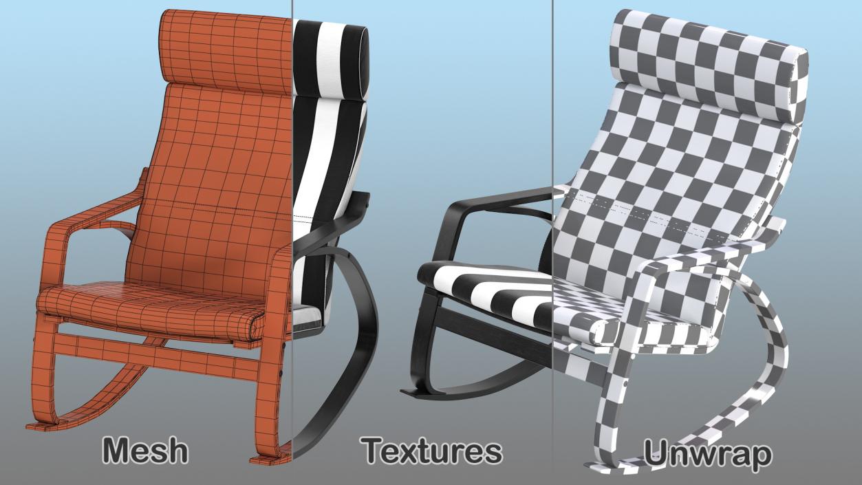 Rocking Chair Black and White 3D model